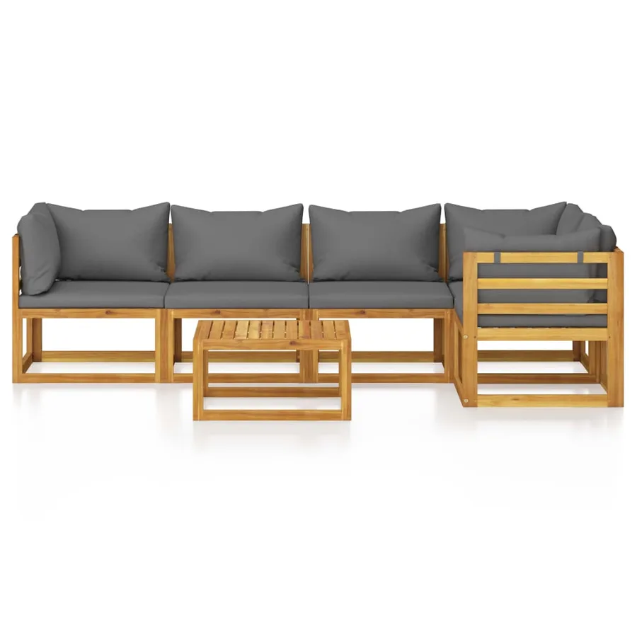 Salon de jardin 6 pcs avec coussins Bois d'acacia solide - 3