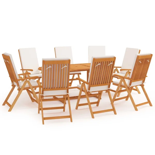 Ensemble à manger de jardin 9 pcs coussins Bois de teck massif