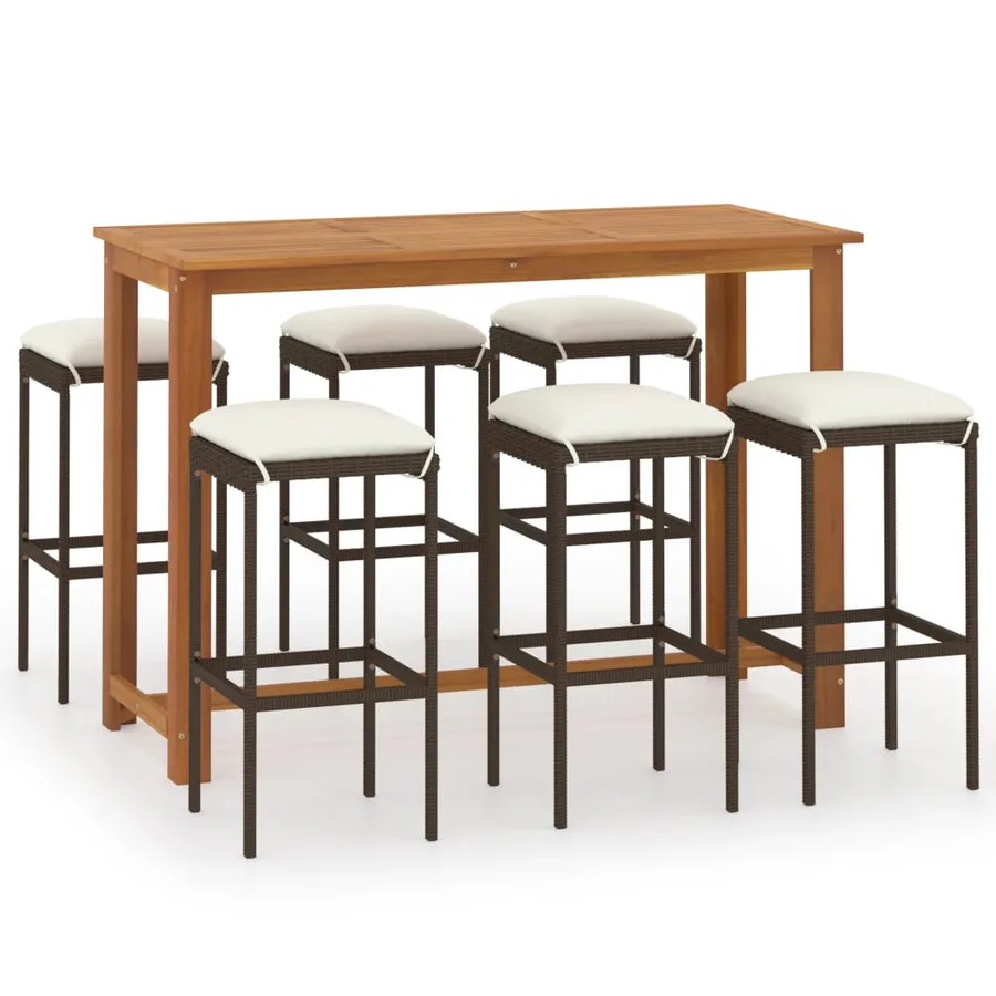 Ensemble de bar de jardin avec coussins 7 pcs Marron - 2