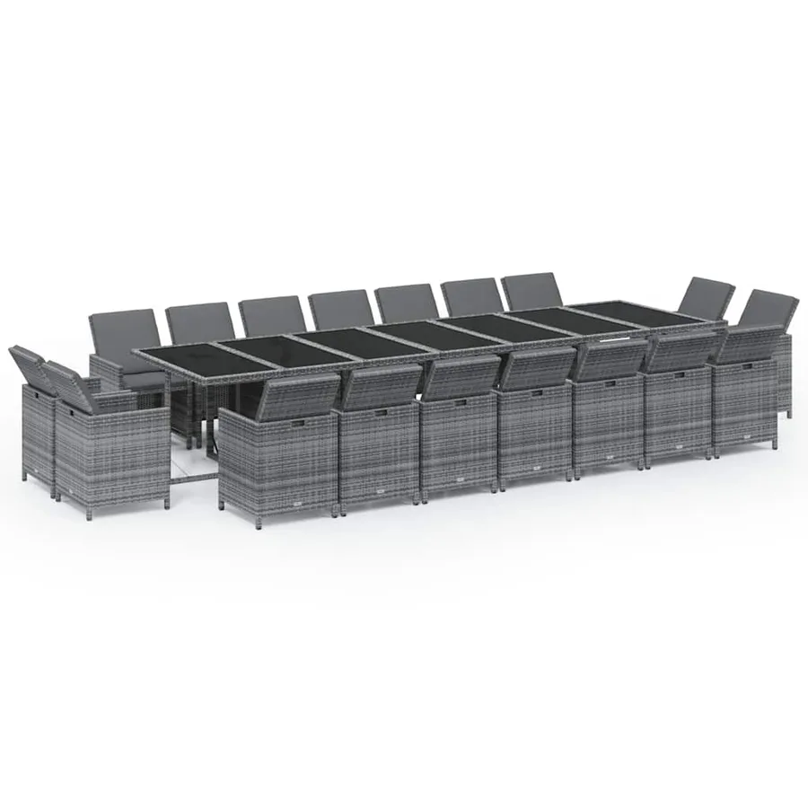 Ensemble à manger de jardin coussins 19 pcs Résine tressée Gris - 2