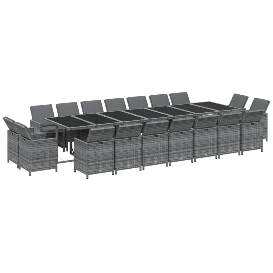 Ensemble à manger de jardin coussins 19 pcs Résine tressée Gris - 3