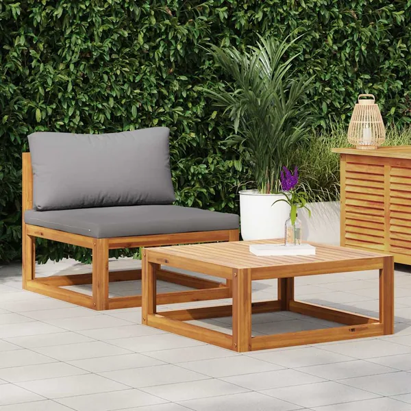Salon de jardin 2 pcs avec coussin Bois d'acacia solide