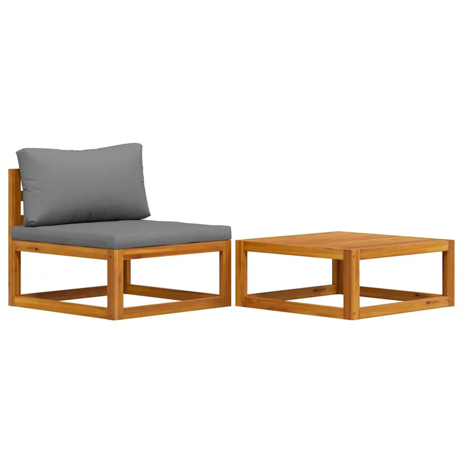 Salon de jardin 2 pcs avec coussin Bois d'acacia solide - 2