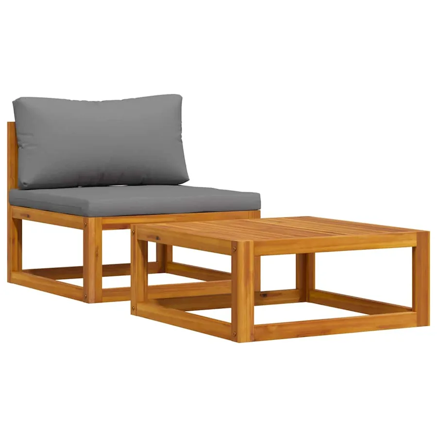 Salon de jardin 2 pcs avec coussin Bois d'acacia solide - 4