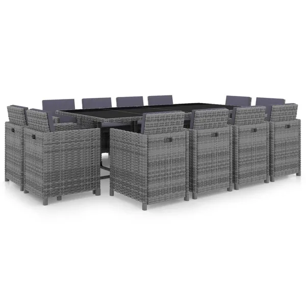 Ensemble à manger d'extérieur 13 pcs coussins rotin anthracite