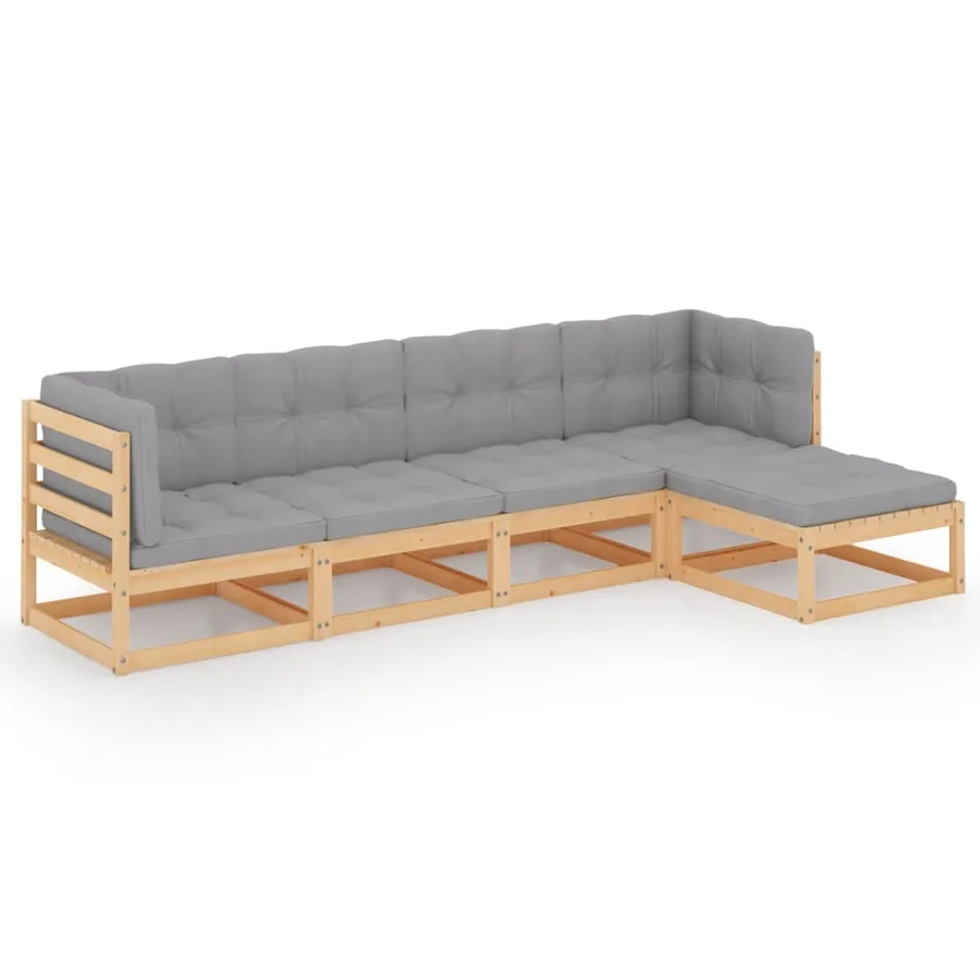 Salon de jardin 5 pcs avec coussins Bois de pin massif - 2