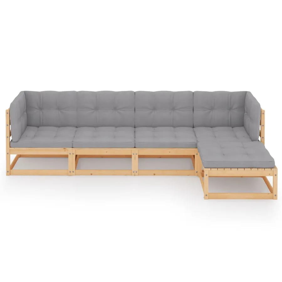 Salon de jardin 5 pcs avec coussins Bois de pin massif - 3
