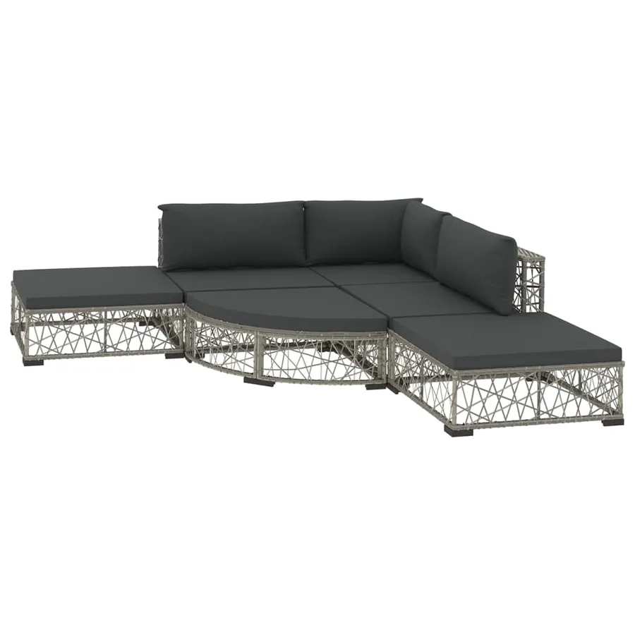 Salon de jardin 6 pcs avec coussins résine tressée gris - 2