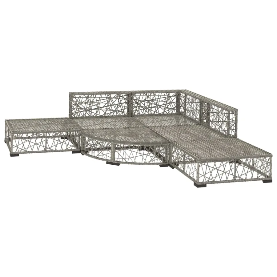 Salon de jardin 6 pcs avec coussins résine tressée gris - 3