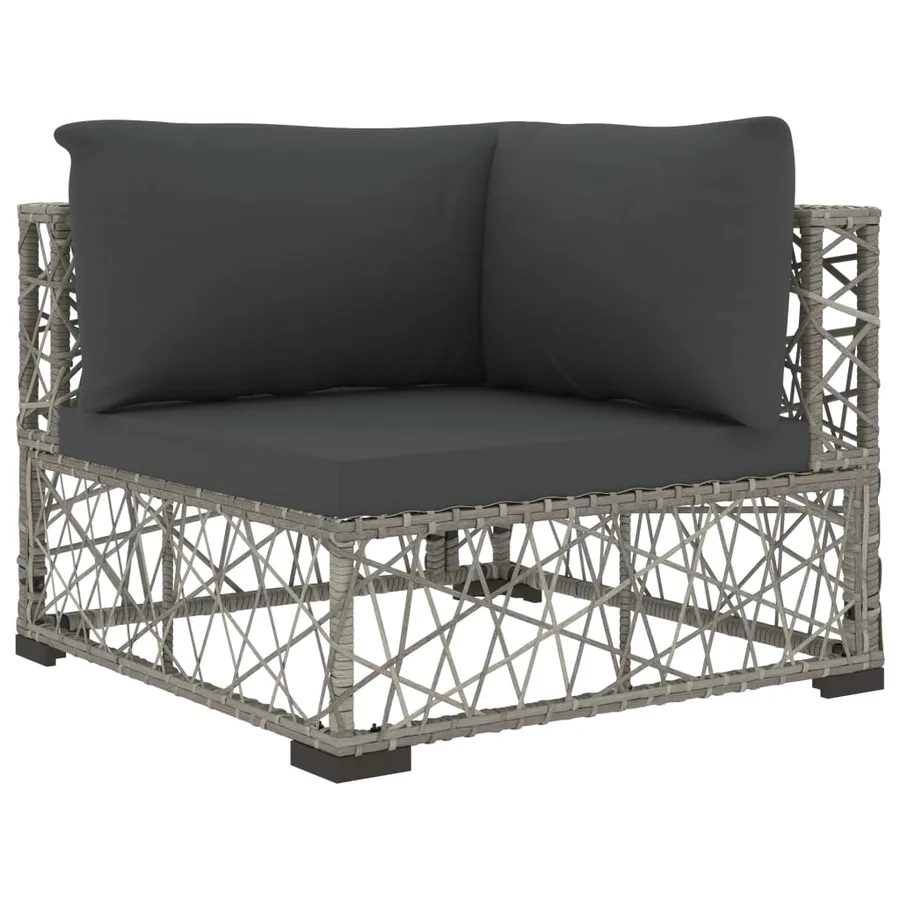 Salon de jardin 6 pcs avec coussins résine tressée gris - 4
