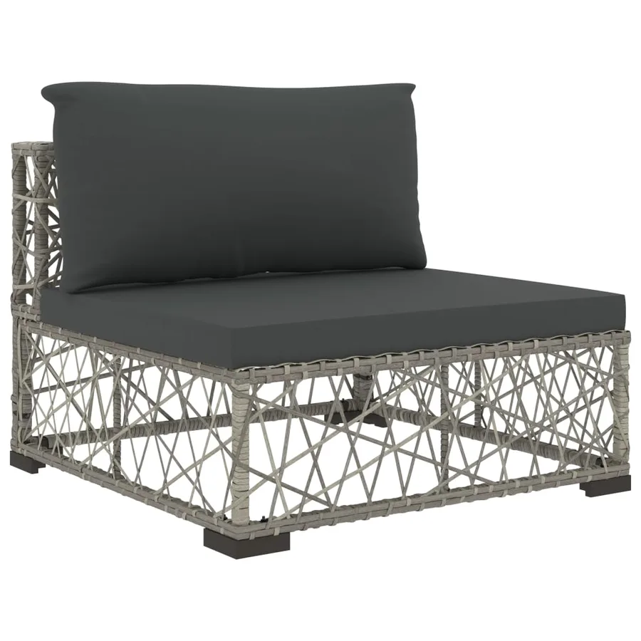 Salon de jardin 6 pcs avec coussins résine tressée gris - 5