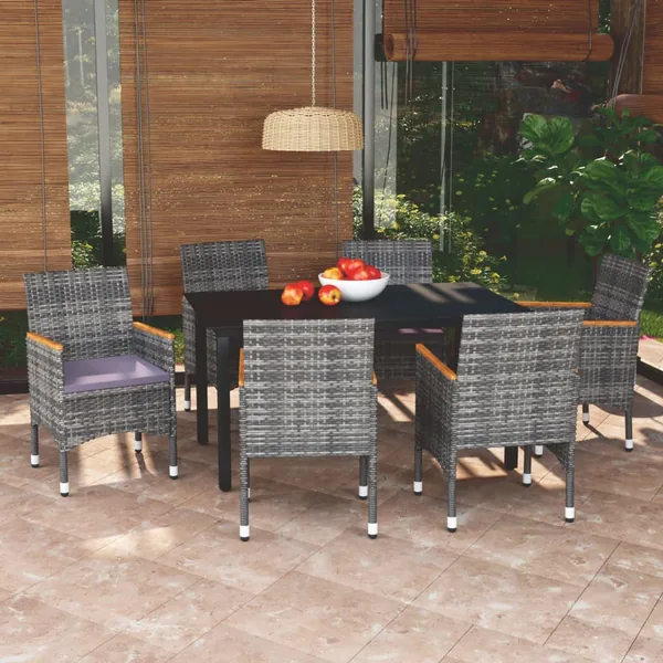 Ensemble à manger de jardin coussins 7pcs Résine tressée Gris