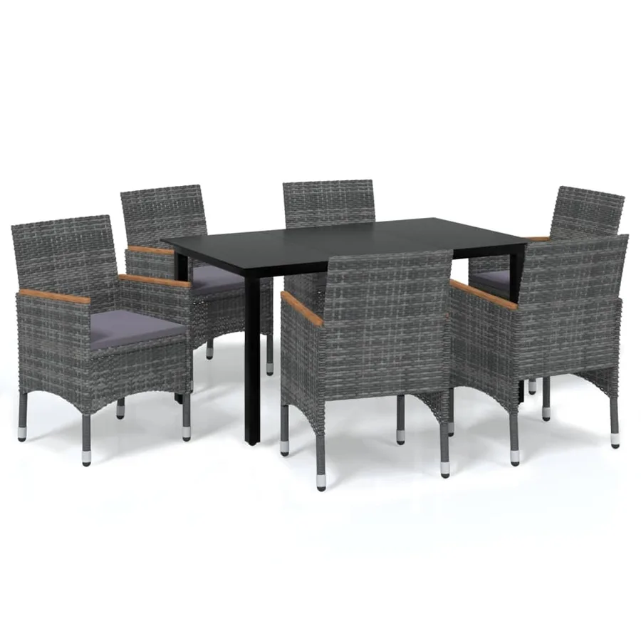Ensemble à manger de jardin coussins 7pcs Résine tressée Gris - 2