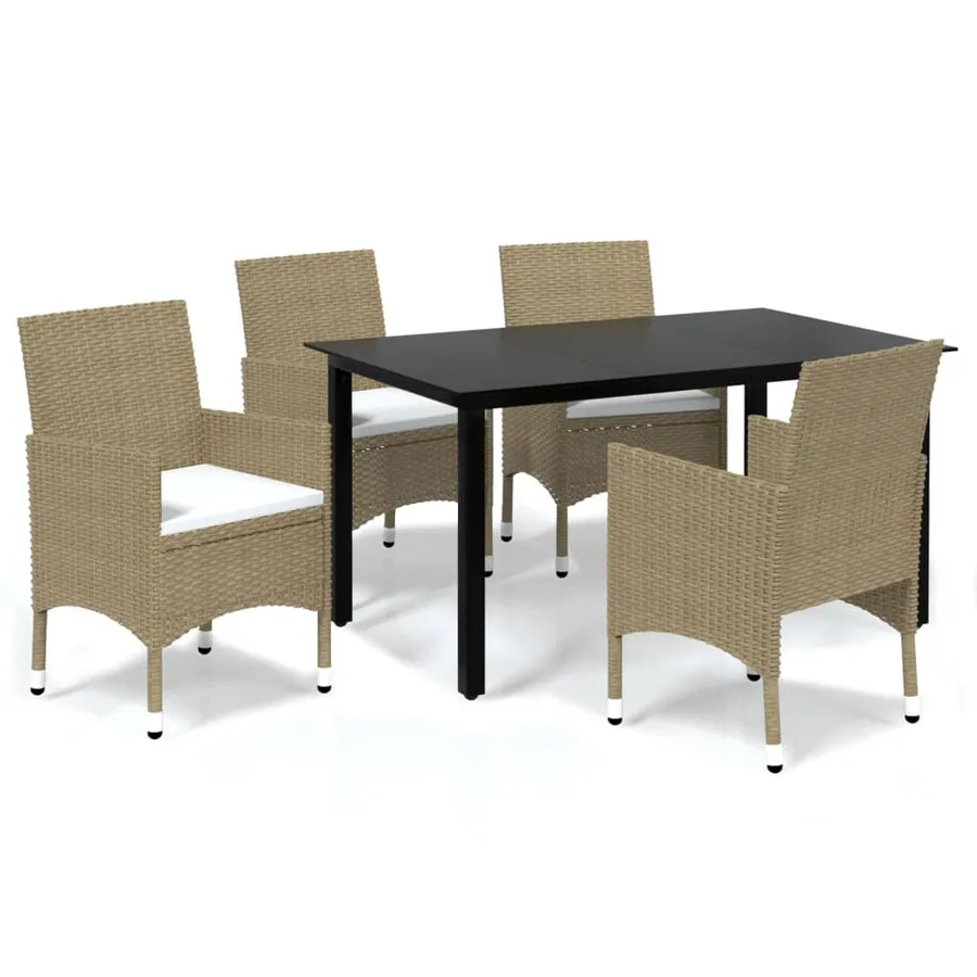 Ensemble à manger de jardin et coussins 5 pcs Poly rotin Beige - 2