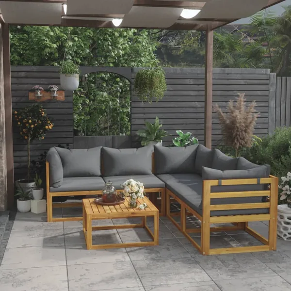 Salon de jardin 6 pcs avec coussin Bois d'acacia solide
