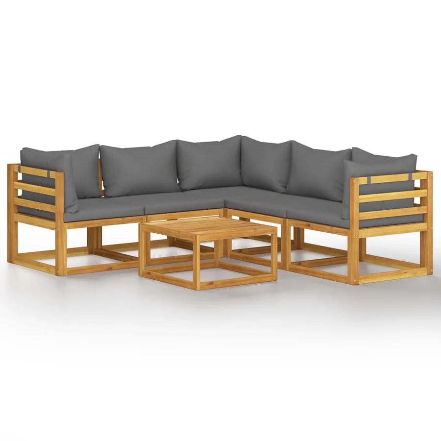 Salon de jardin 6 pcs avec coussin Bois d'acacia solide - 2