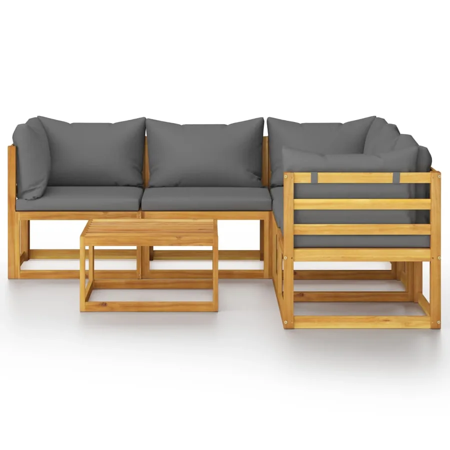 Salon de jardin 6 pcs avec coussin Bois d'acacia solide - 3