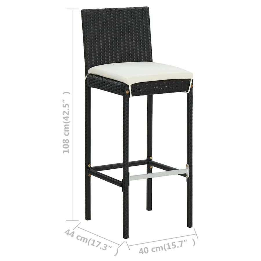 Ensemble de bar de jardin avec coussins 7 pcs Noir - 12