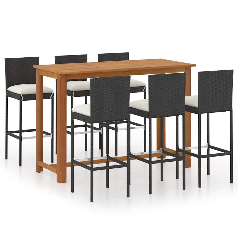 Ensemble de bar de jardin avec coussins 7 pcs Noir - 2