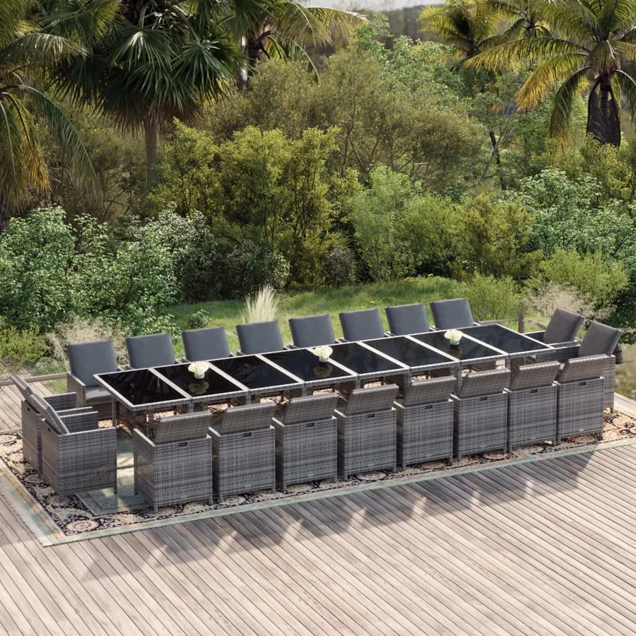 Ensemble à manger de jardin coussins 21 pcs Gris Résine tressée