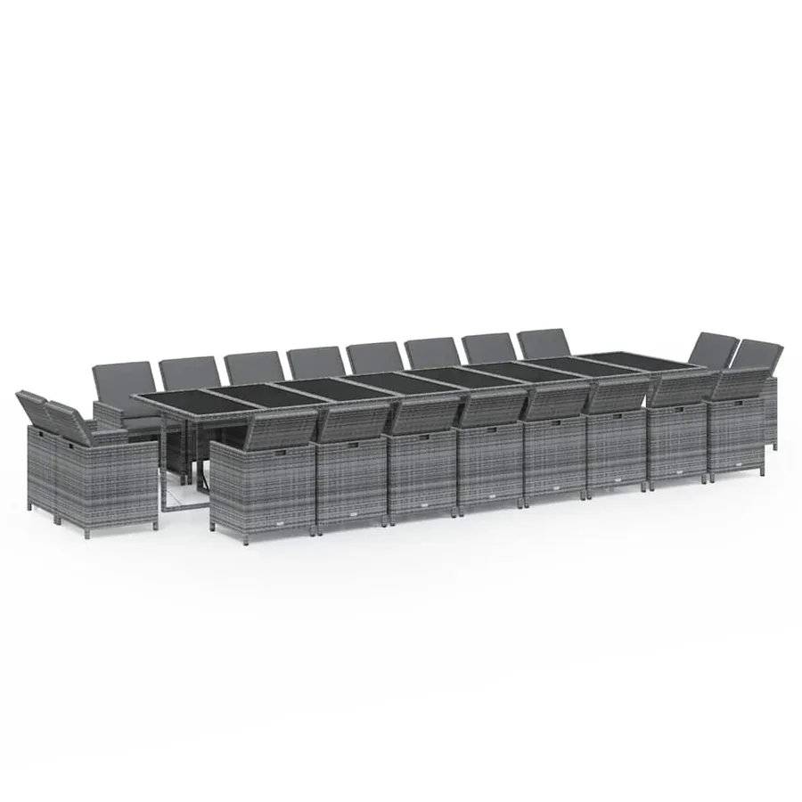 Ensemble à manger de jardin coussins 21 pcs Gris Résine tressée - 2