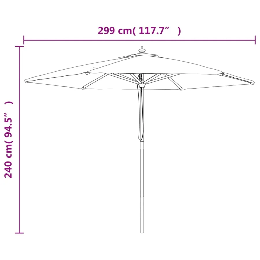 Parasol de jardin avec mât en bois taupe 299x240 cm - 8