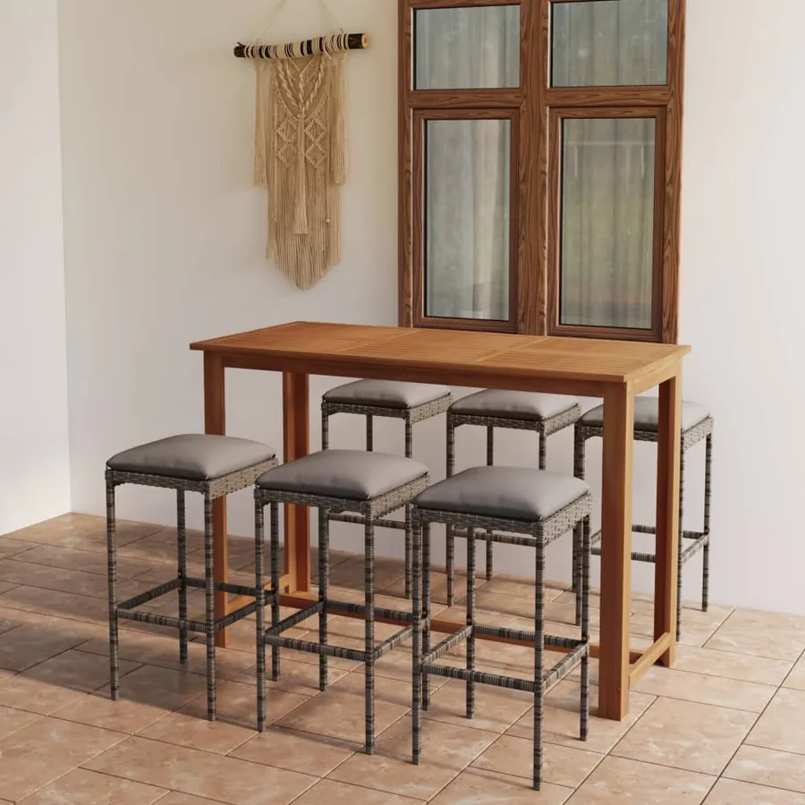 Ensemble de bar de jardin avec coussins 7 pcs Gris