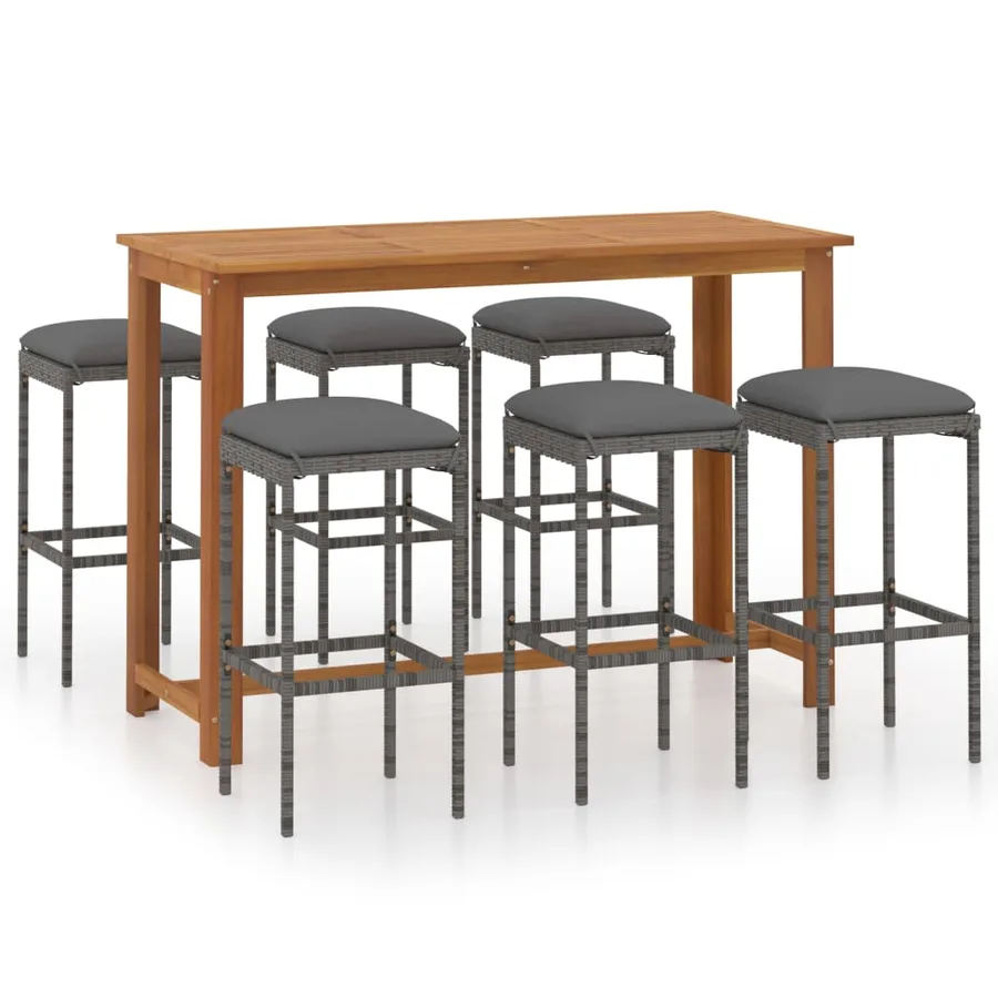 Ensemble de bar de jardin avec coussins 7 pcs Gris - 2
