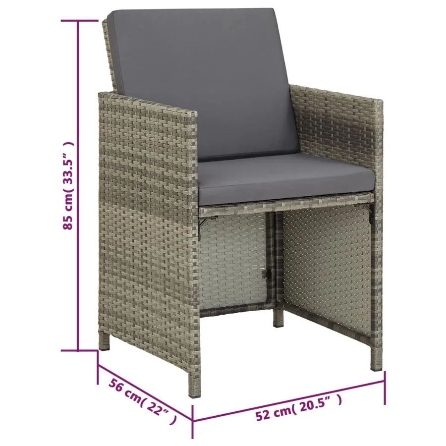 Ensemble à manger d’extérieur 11pcs et coussins poly rotin Gris - 17
