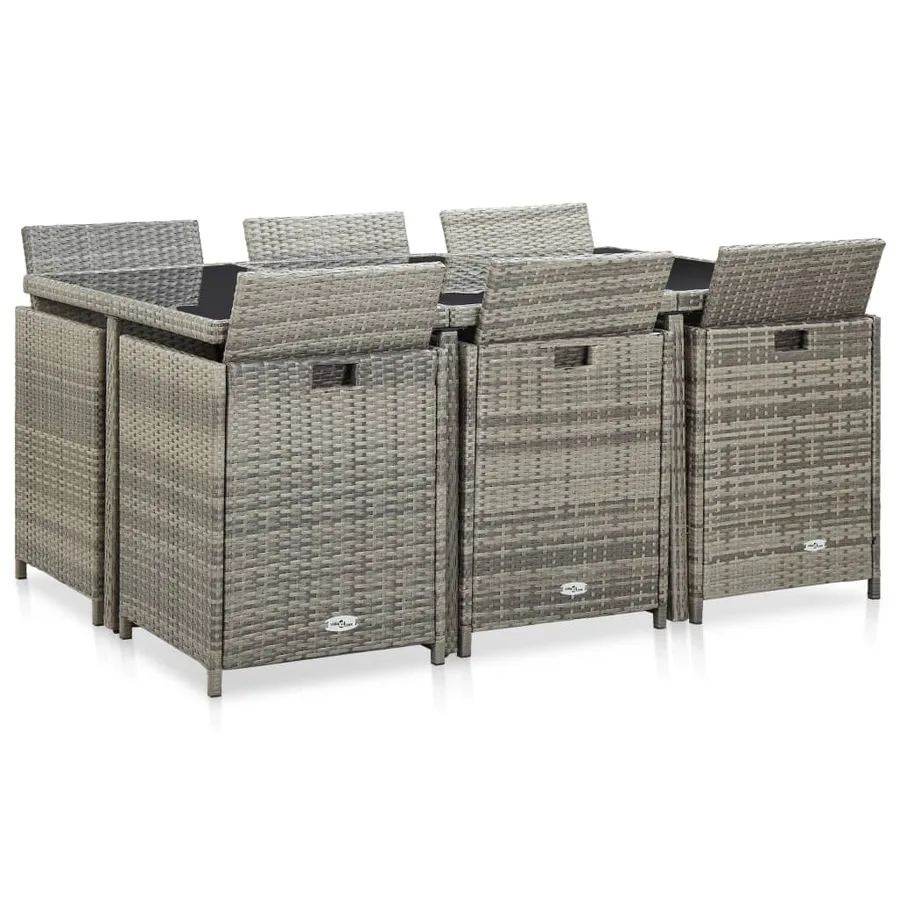 Ensemble à manger d’extérieur 11pcs et coussins poly rotin Gris - 3