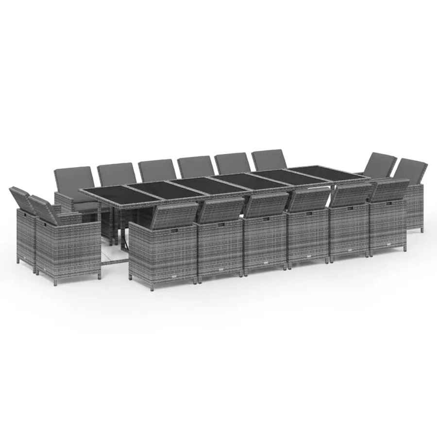 Ensemble à manger de jardin coussins 17 pcs Résine tressée Gris - 2
