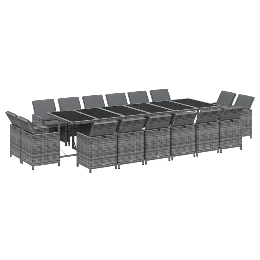 Ensemble à manger de jardin coussins 17 pcs Résine tressée Gris - 3