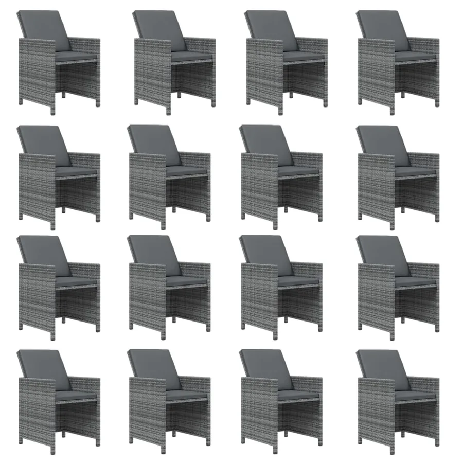 Ensemble à manger de jardin coussins 17 pcs Résine tressée Gris - 4