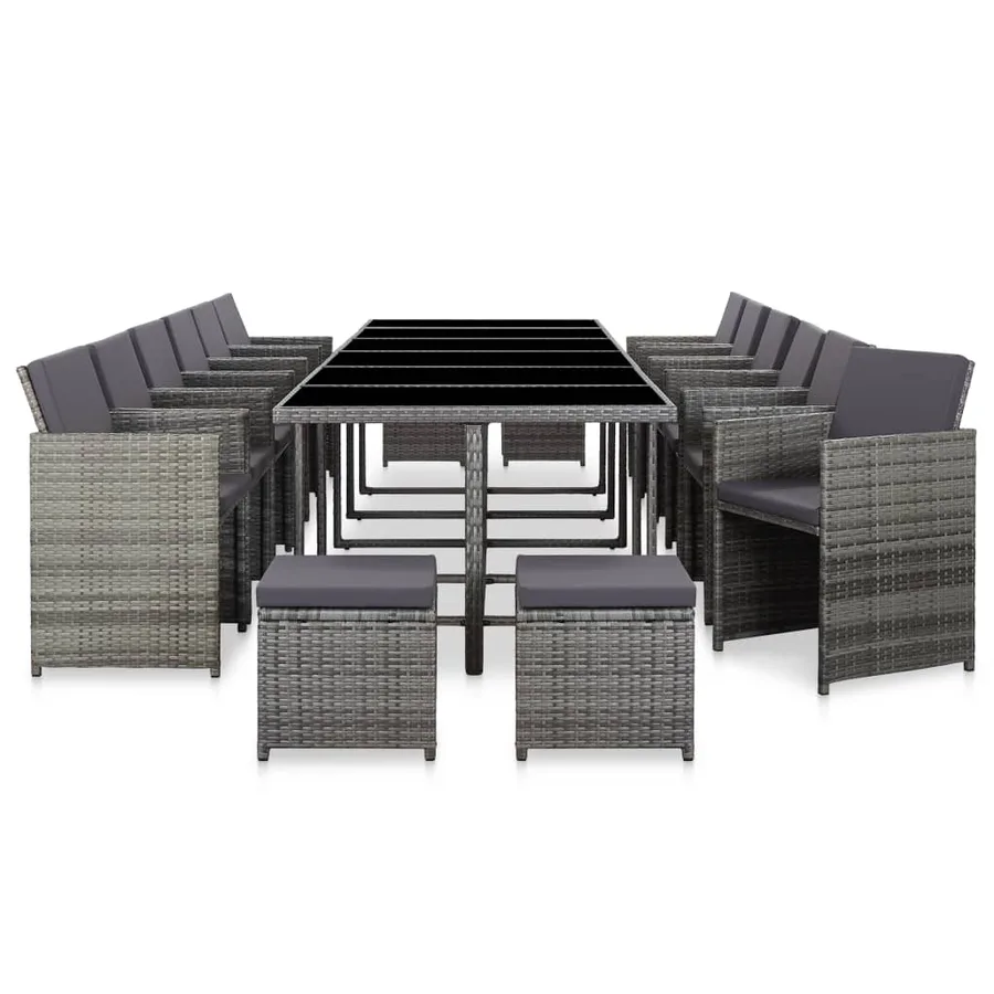 Ensemble de salle à manger d'extérieur et coussins 17 pcs Gris - 3