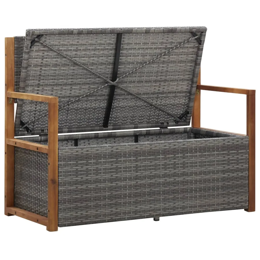 Banc de rangement 115 cm Résine tressée et bois d'acacia Gris - 3