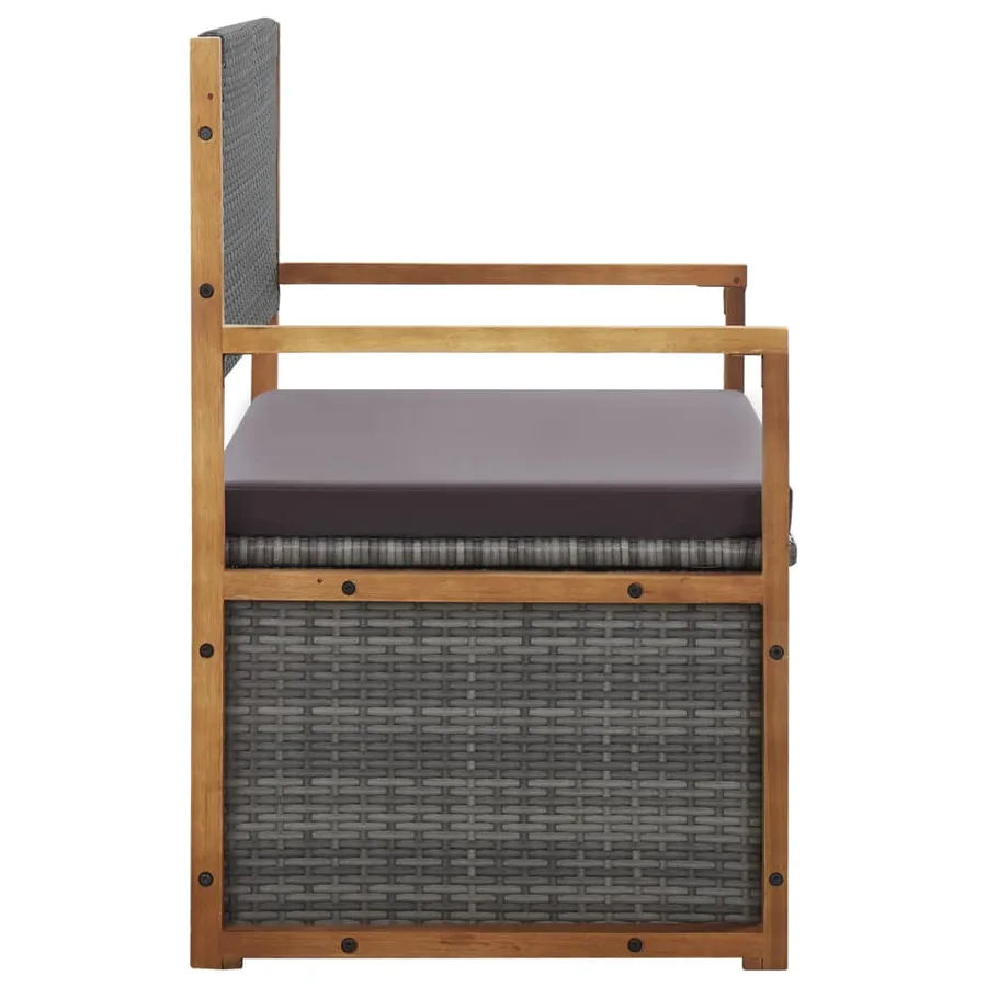 Banc de rangement 115 cm Résine tressée et bois d'acacia Gris - 4