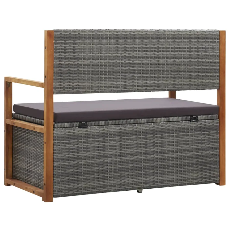 Banc de rangement 115 cm Résine tressée et bois d'acacia Gris - 5