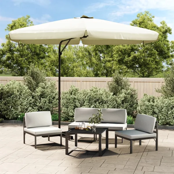 Parasol d'extérieur avec mât en acier 300 cm blanc sable
