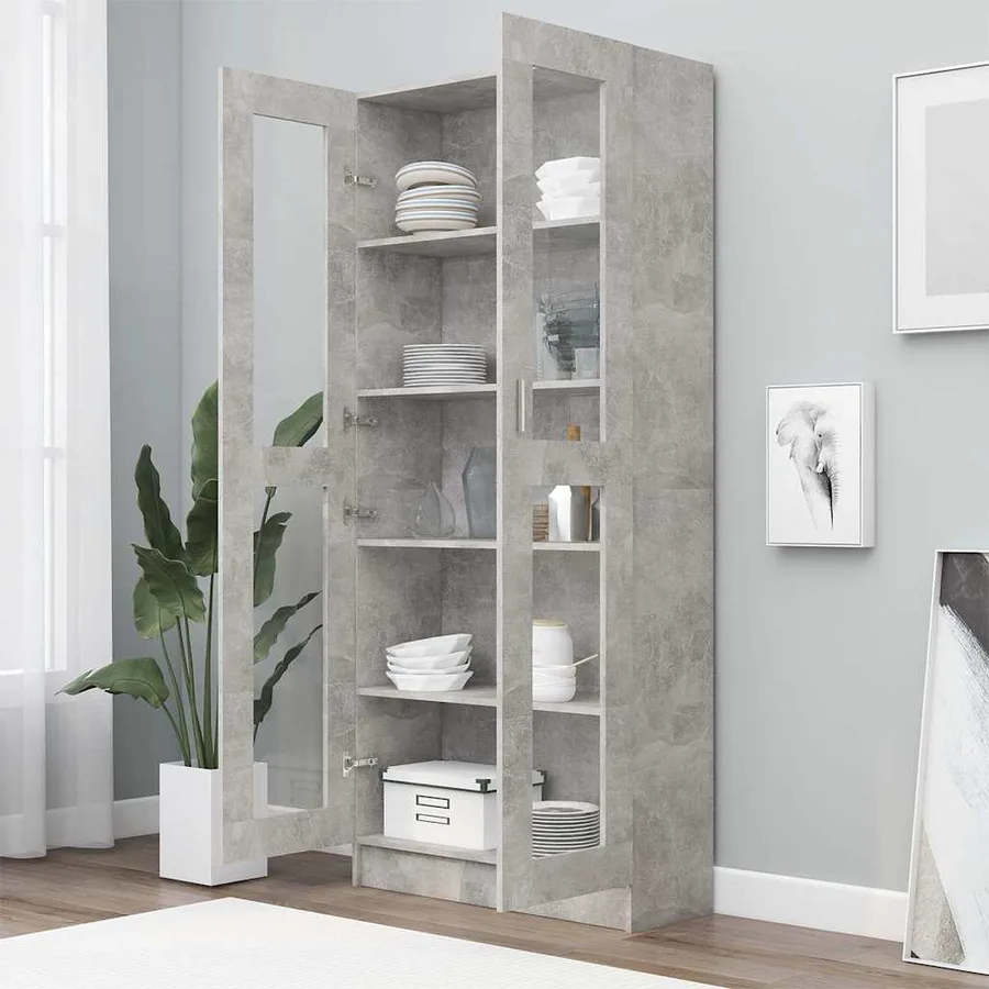 Armoire à vitrine Gris béton 82,5x30,5x185 cm Bois ingénierie - 3