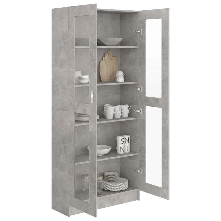 Armoire à vitrine Gris béton 82,5x30,5x185 cm Bois ingénierie - 7