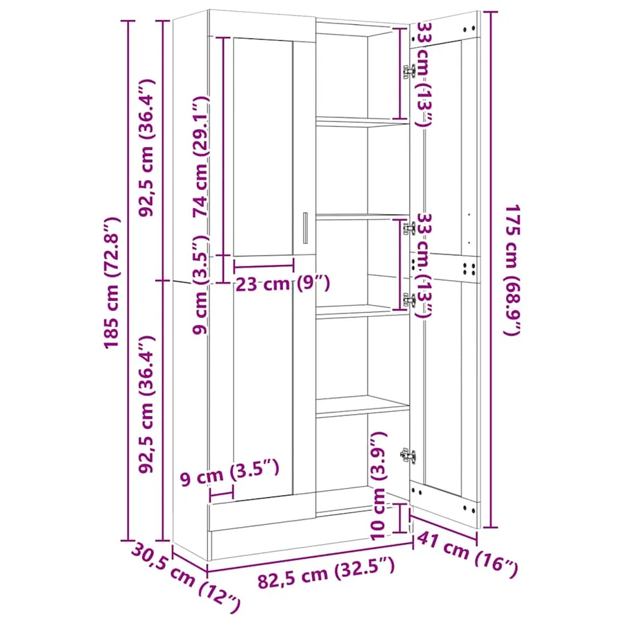 Armoire à vitrine Gris béton 82,5x30,5x185 cm Bois ingénierie - 9