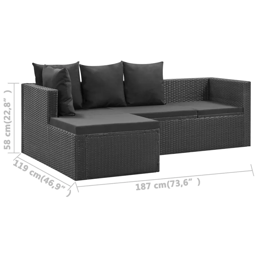 Salon de jardin 4 pcs Noir avec coussins Résine tressée - 16