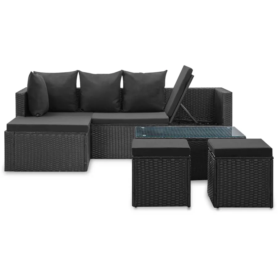 Salon de jardin 4 pcs Noir avec coussins Résine tressée - 2