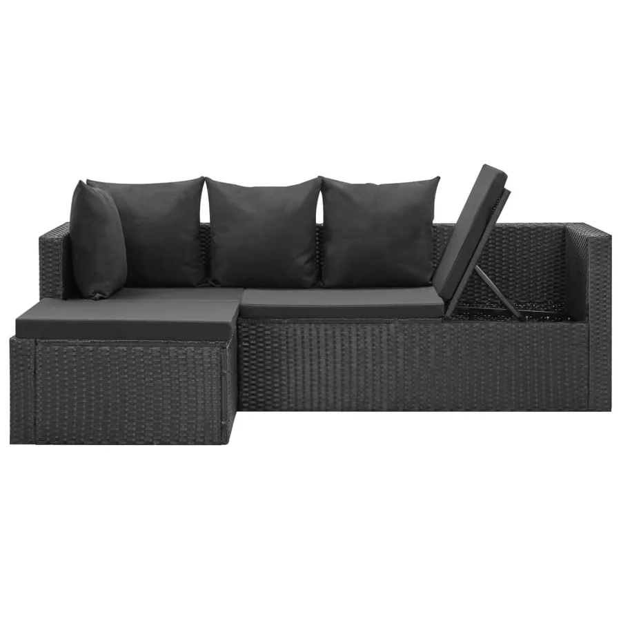 Salon de jardin 4 pcs Noir avec coussins Résine tressée - 6