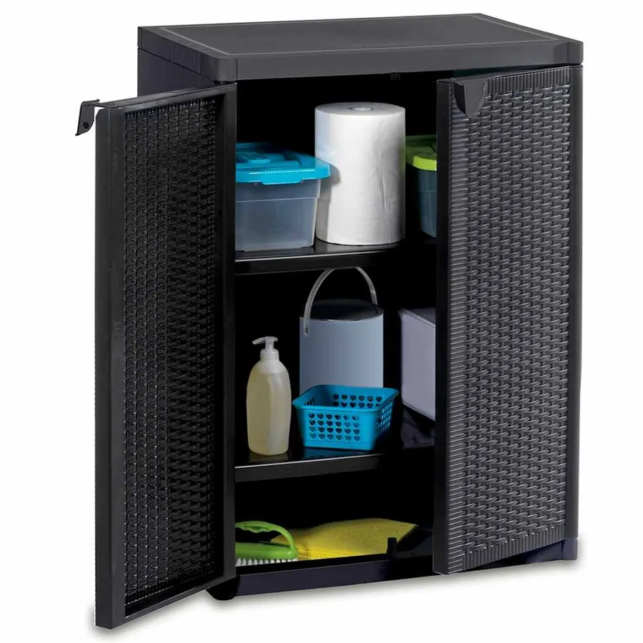 Armoire de rangement de jardin Noir 65x45x88 cm PP Rotin - 5