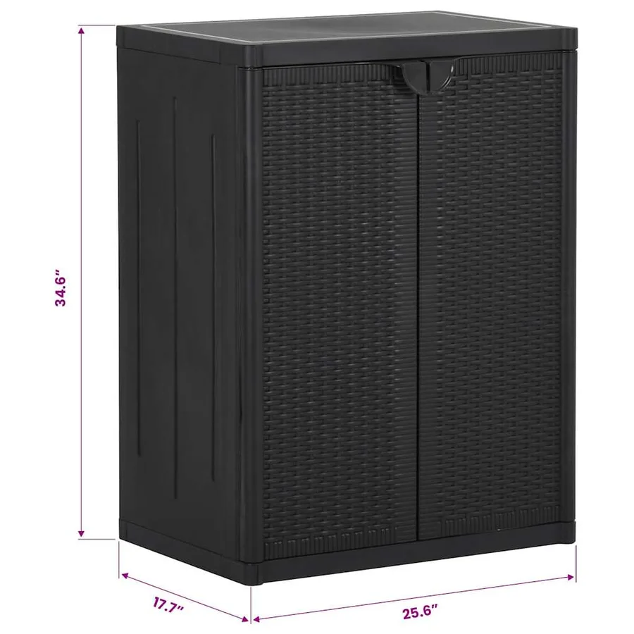 Armoire de rangement de jardin Noir 65x45x88 cm PP Rotin - 9