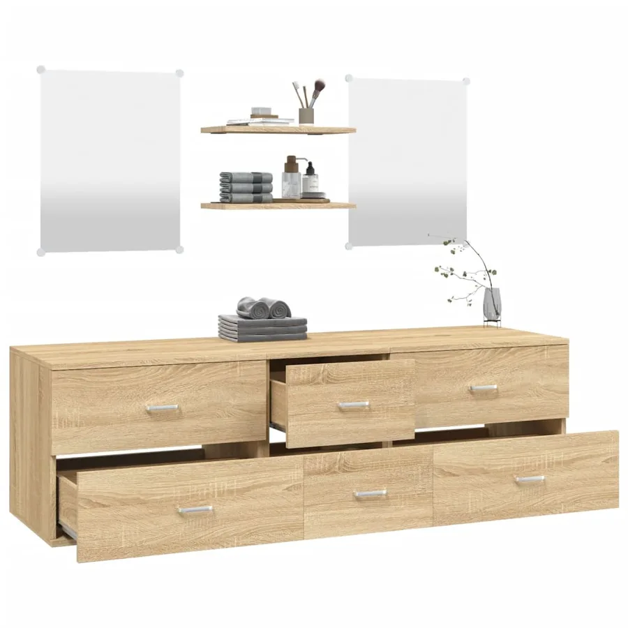 Ensemble de meubles salle de bain 5 pcs chêne bois d'ingénierie - 3