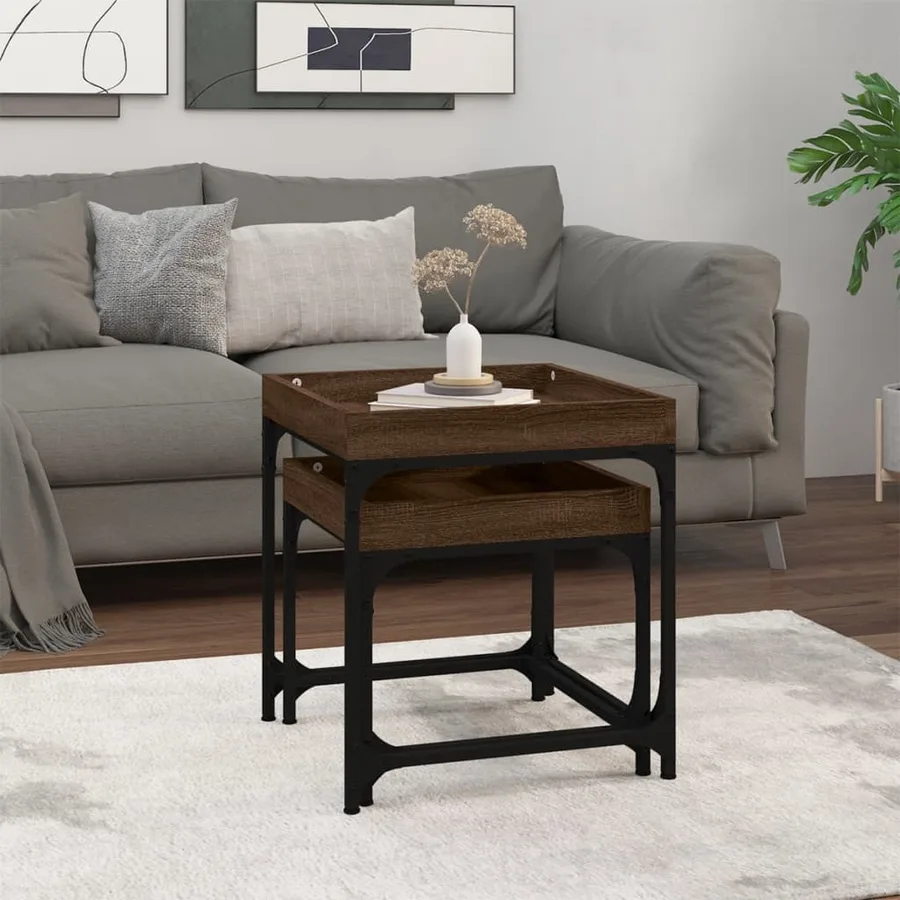 Tables d'appoint 2 pcs Chêne marron Bois d'ingénierie - 3
