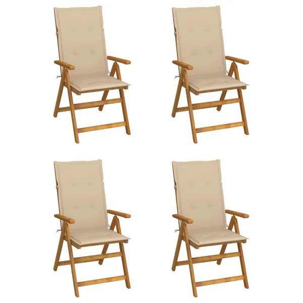 Chaises inclinables de jardin lot de 4 et coussins Bois acacia