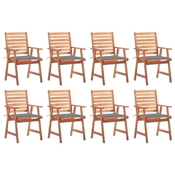 Chaises à manger d'extérieur lot de 8 et coussins Acacia massif